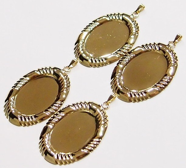 8 of 25x18mm Gold Plated Razor Edge Pendant Settings 4 Cameos or Cabs 44x28mm