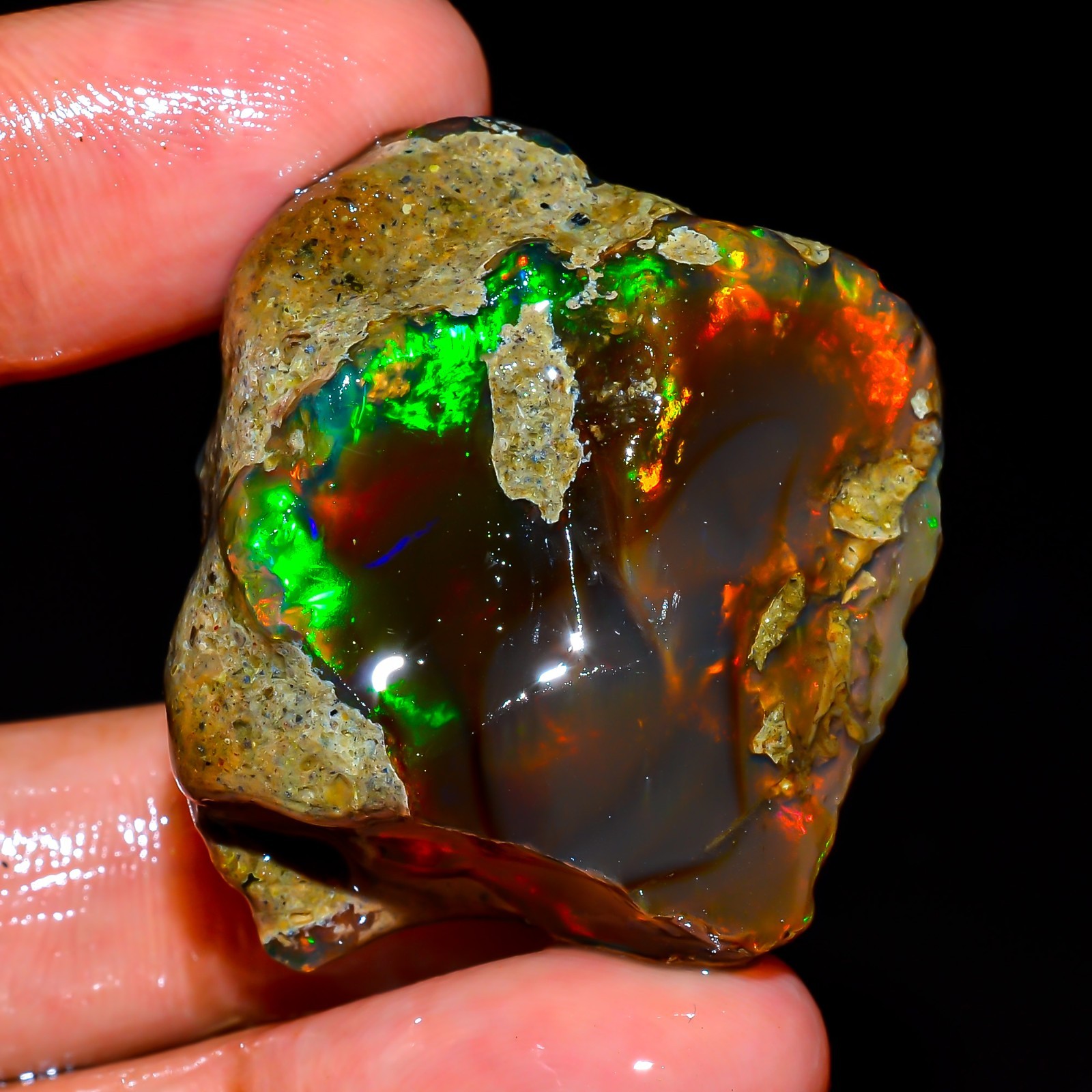 98 Ct Ethiopian Opal Rough Gemstone, Natural Loose Gemstone Multi Fire Opal L186