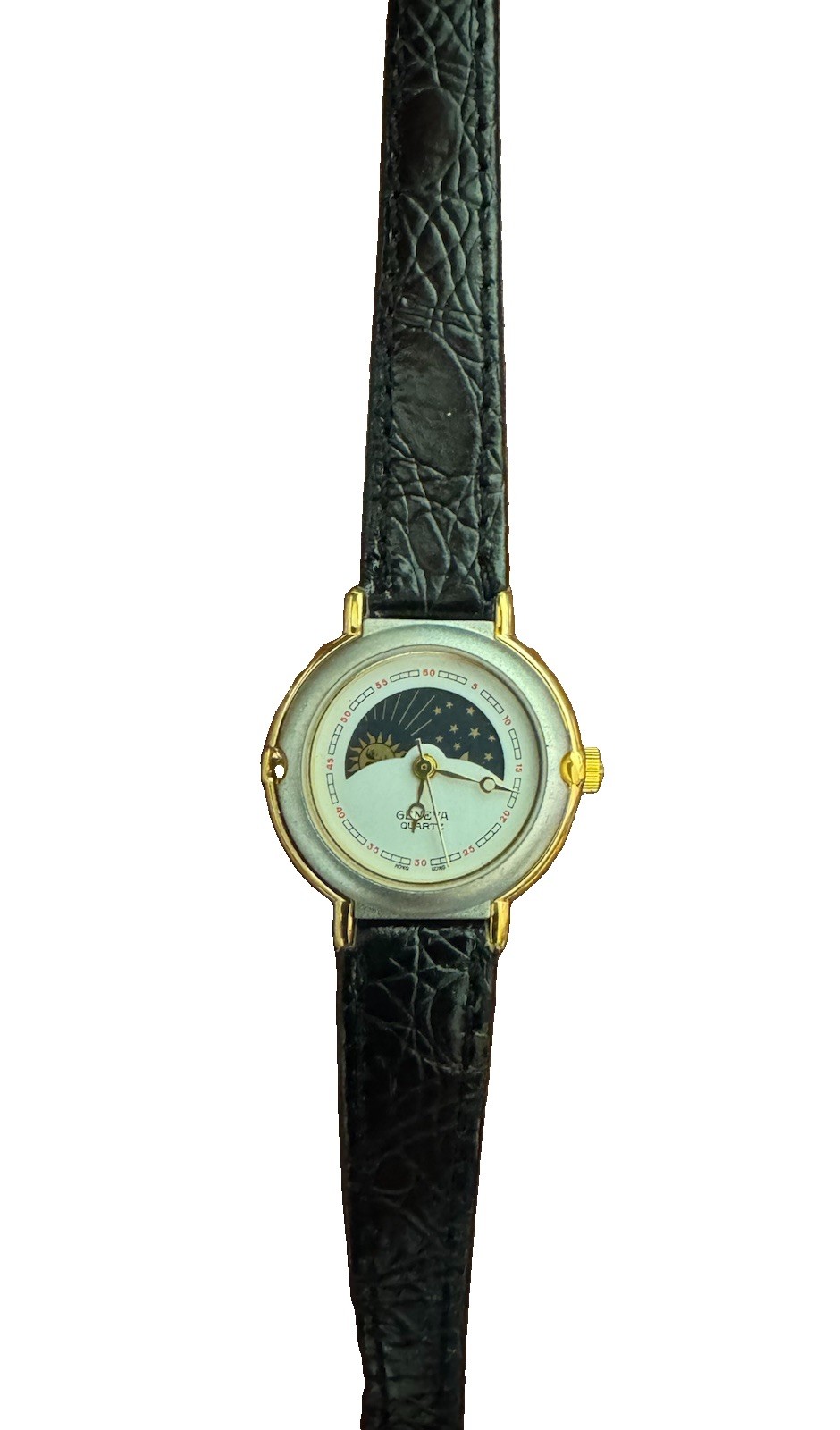 Geneva Quartz Water Resistant Wristwatch Moon phase Calendar Watch