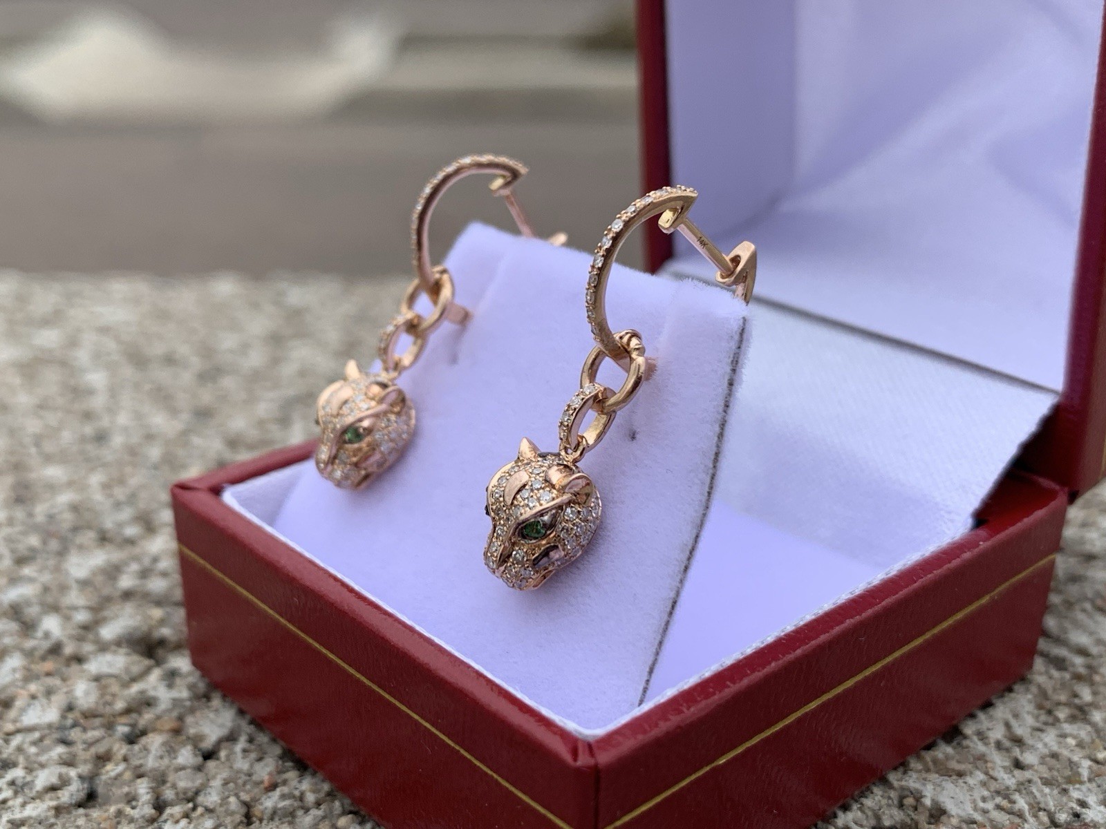 Effy 14K Rose Gold Panther Diamond Tsavorite Drop Dangle Earrings