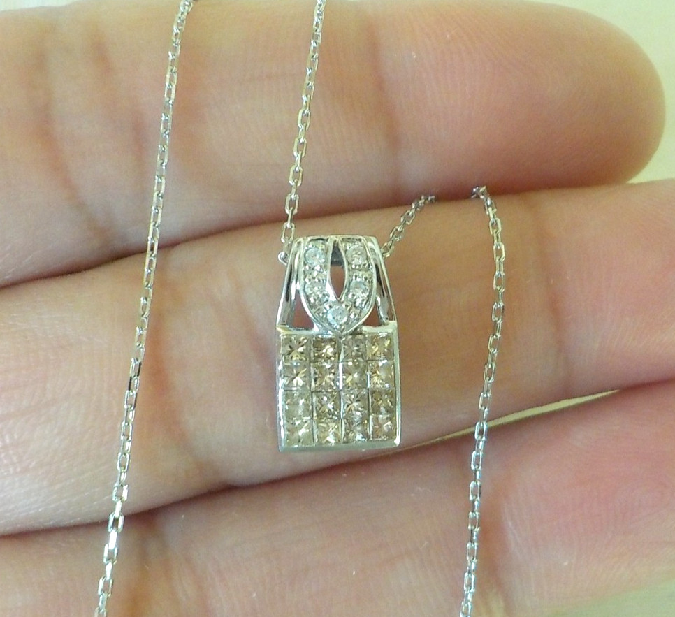 Pretty 18K White Gold Square Cluste Diamond Necklace – 2.64 gms, 17 in, 0.43 ctw