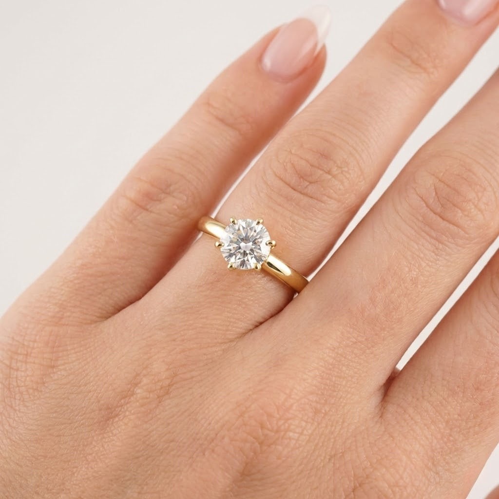 Solitaire Engagement Ring 14K Gold Classic 0.67 CT Round Lab-Grown Diamond D VS1