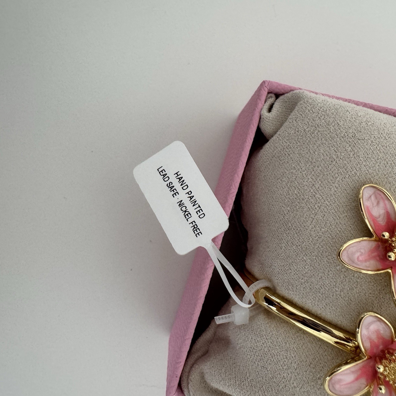 Piper K Hand Painted Pink Flower Gold Tone Cuff Bracelet Gift Box New
