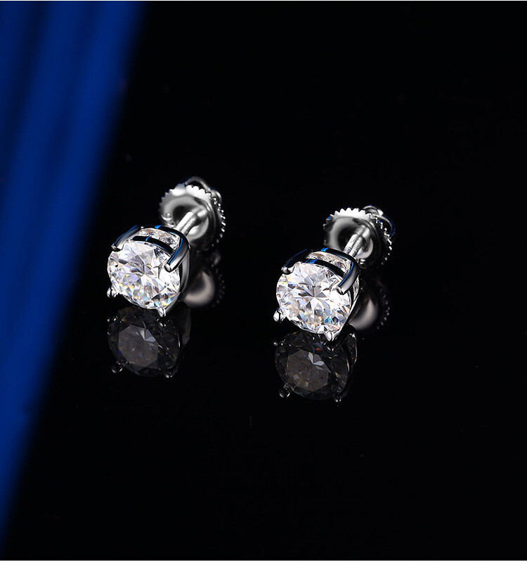 Real 8mm Round Cut GRA Moissanite Studs Screw Back Earrings 925 Sterling Silver