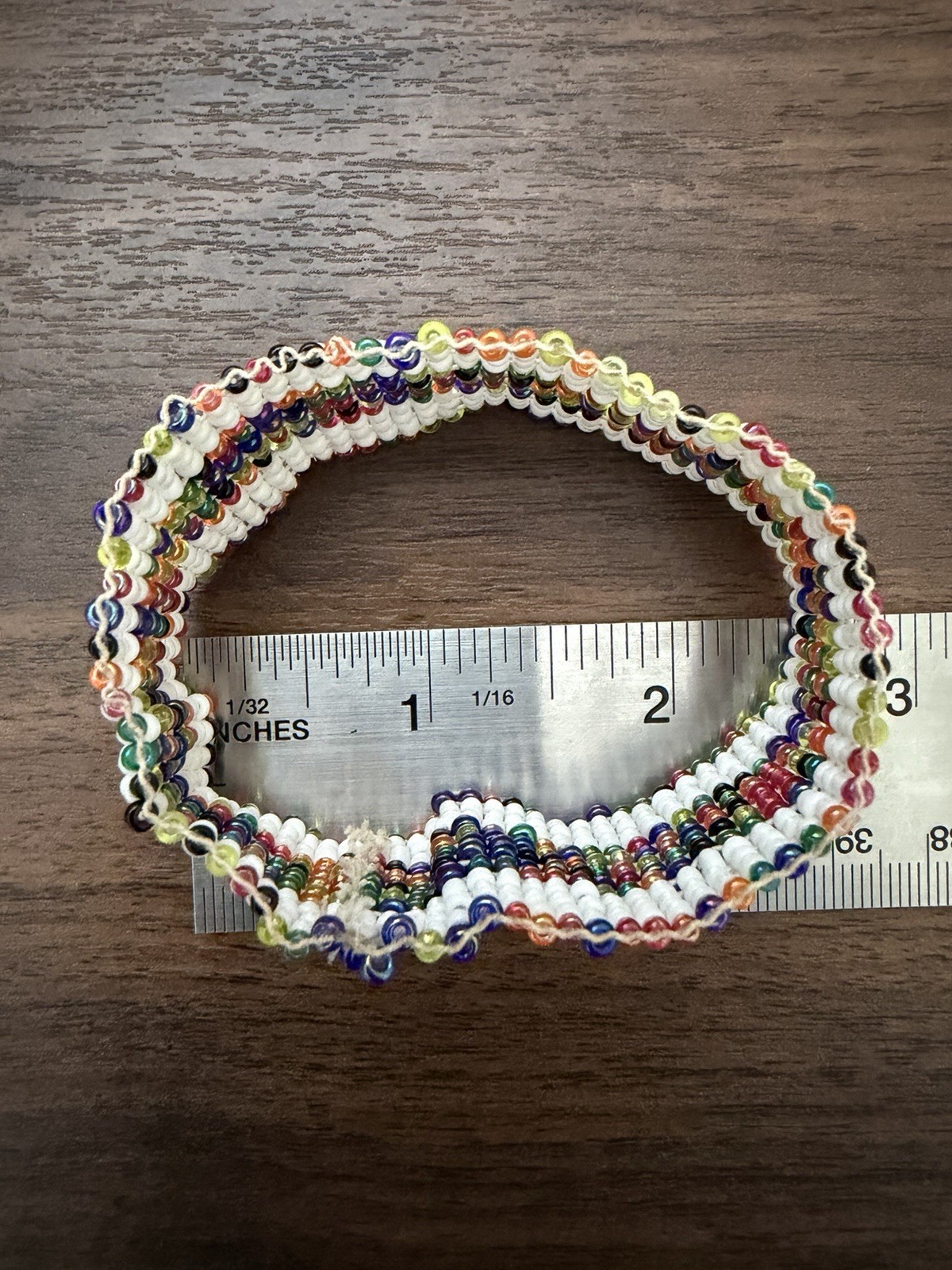 Handmade Beaded Cuff Bracelet Geometric Loom Woven Glass Seed Bead Slips On 1″ W