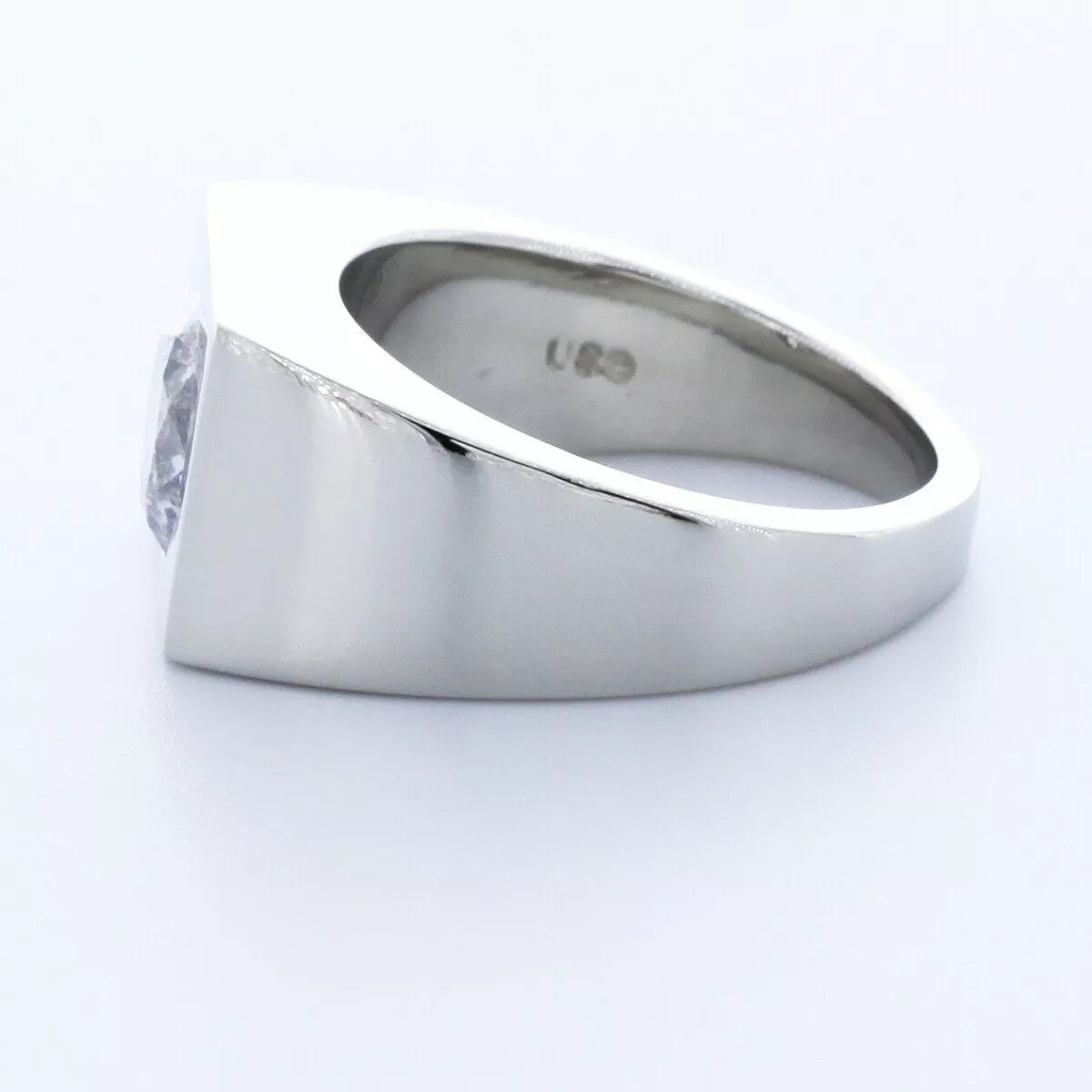 Solitaire Mens Ring Platinum Bezel Set 3.38 Carat Round Lab-Grown Diamond F SI2