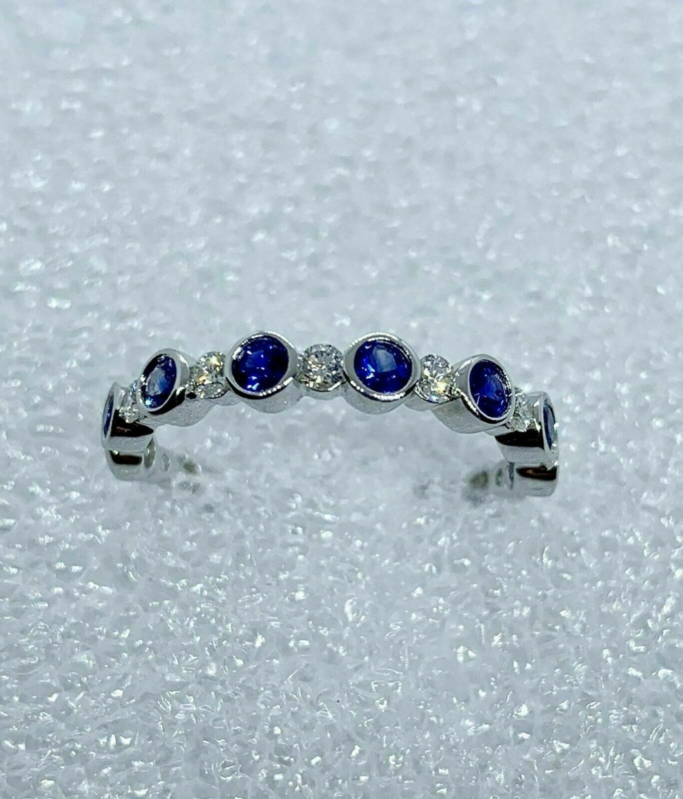 1.60 Ct Round Natural Sapphire Diamond Engagement Ring 14K White Gold Size 7.5