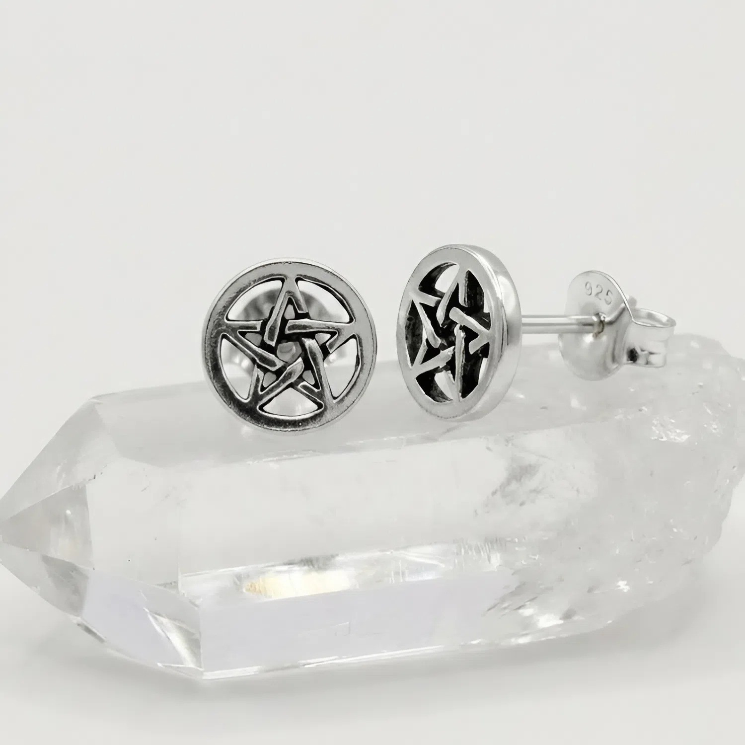 Sterling Silver Pentacle Pentagram Star Stud Earrings Wiccan Pagan Wicca Jewelry