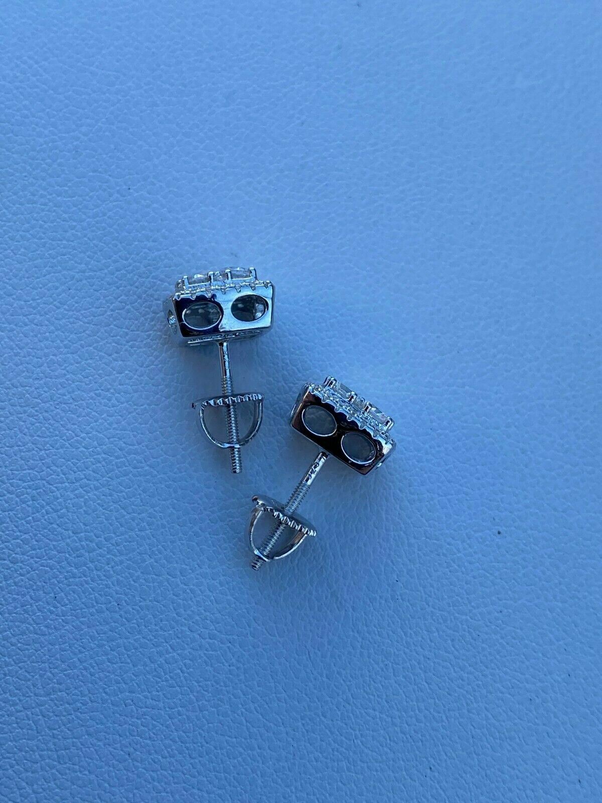 Real Solid 925 Sterling Silver Iced CZ Hip Hop Earrings Studs Square ICY Mens