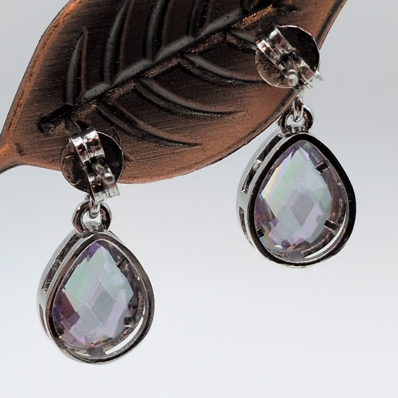 Sterling Silver 925 Faceted Mystic Crystal Teardrop Earrings 0.82in 3.04g