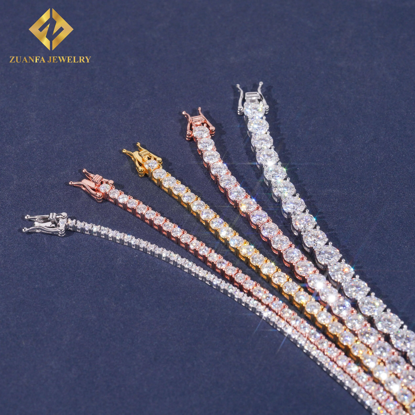 Tennis Bracelet 925 Sterling Silver 18K Gold Plated 2mm Moissanite Tennis Chain