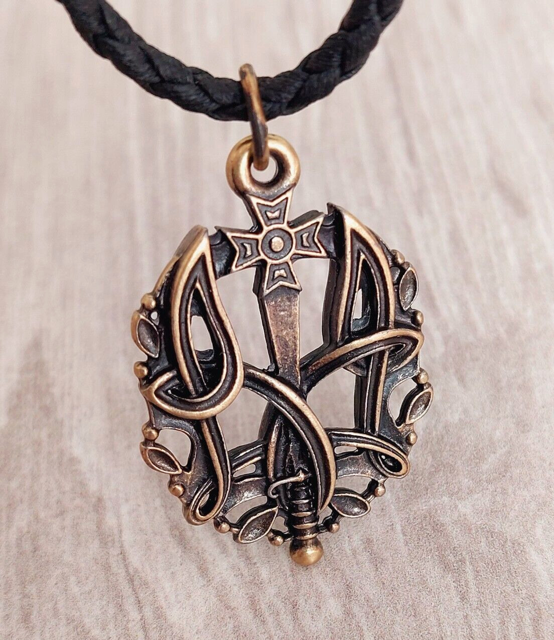 Rare Pendant Ukraine Army Tryzub Sword Necklace Choker Emblem Brass