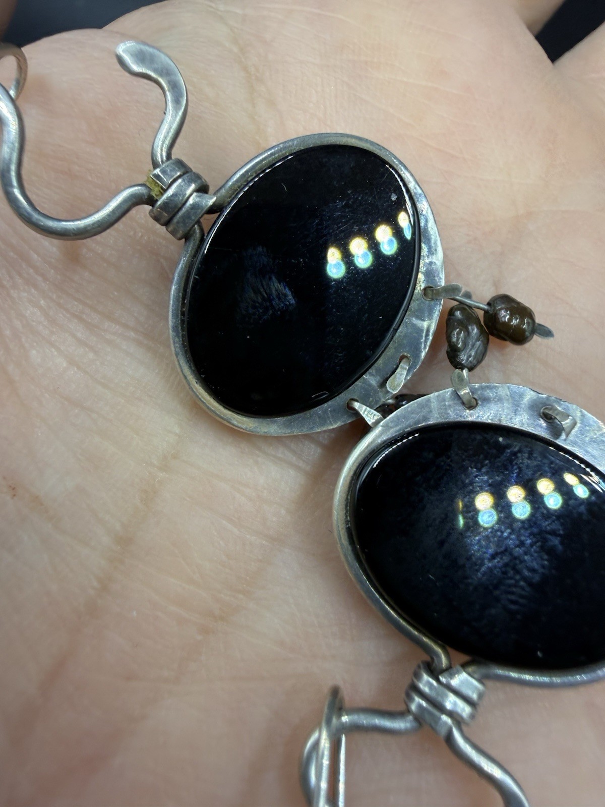 Black Onyx Dangle Ellipse Cabochon Silver Drop Earrings