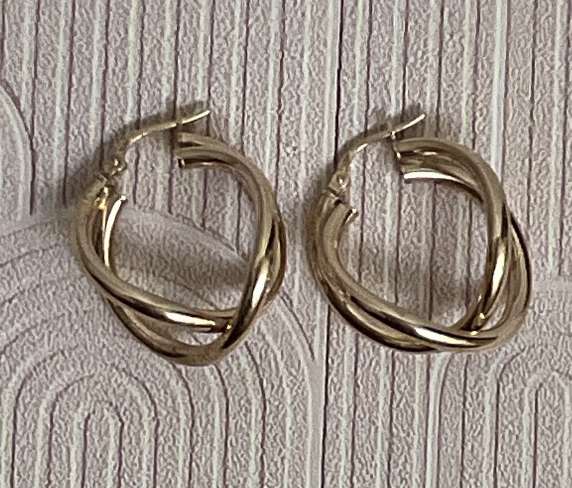 Italy 925 Sterling Silver Gold Vermeil Triple Twist Hoop Earrings Latch Back