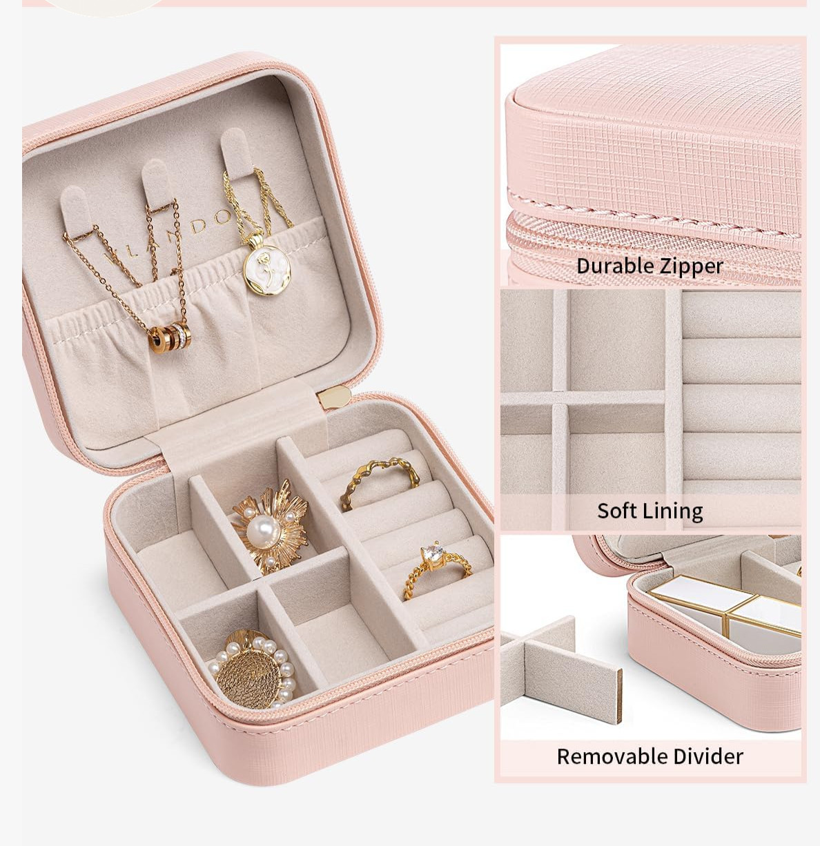 Travel Jewelry Case – Gift for Teen Girls – Light Pink (115)