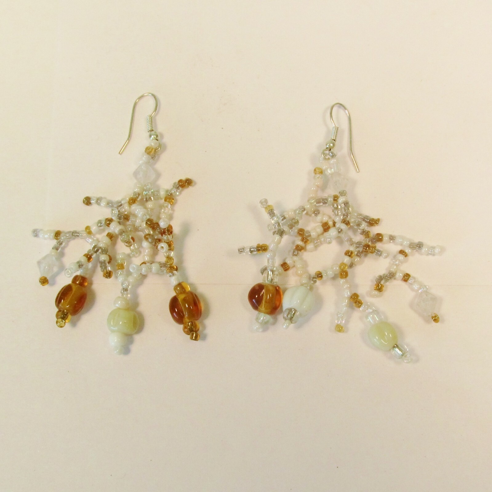 2″ White Gold Color Bohemian Mix Bead Handmade Dangle Seed Bead Earring