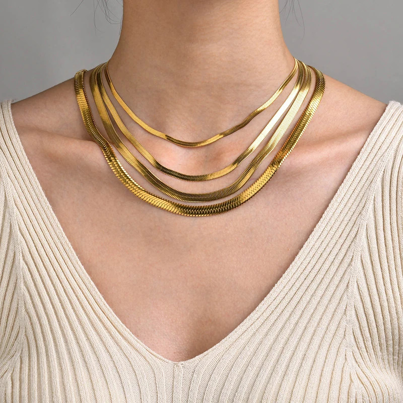 Hot Classic Unisex Flat Snake Chain Choker Necklace for Women Stainless Steel He