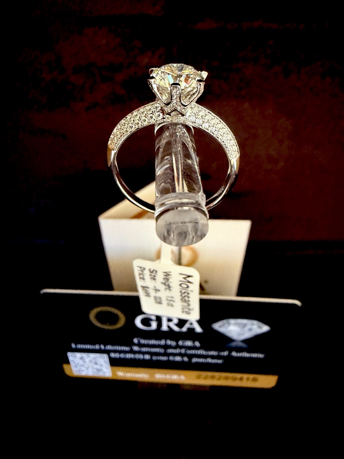 GRA 1.5ct Round D White Moissanite Prong Pavé Engagement Ring 14k WG Filled Sz 9