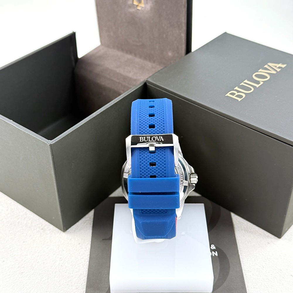 Bulova Men’s Marine Star White Dial Rubber Strap Automatic Watch 98A225