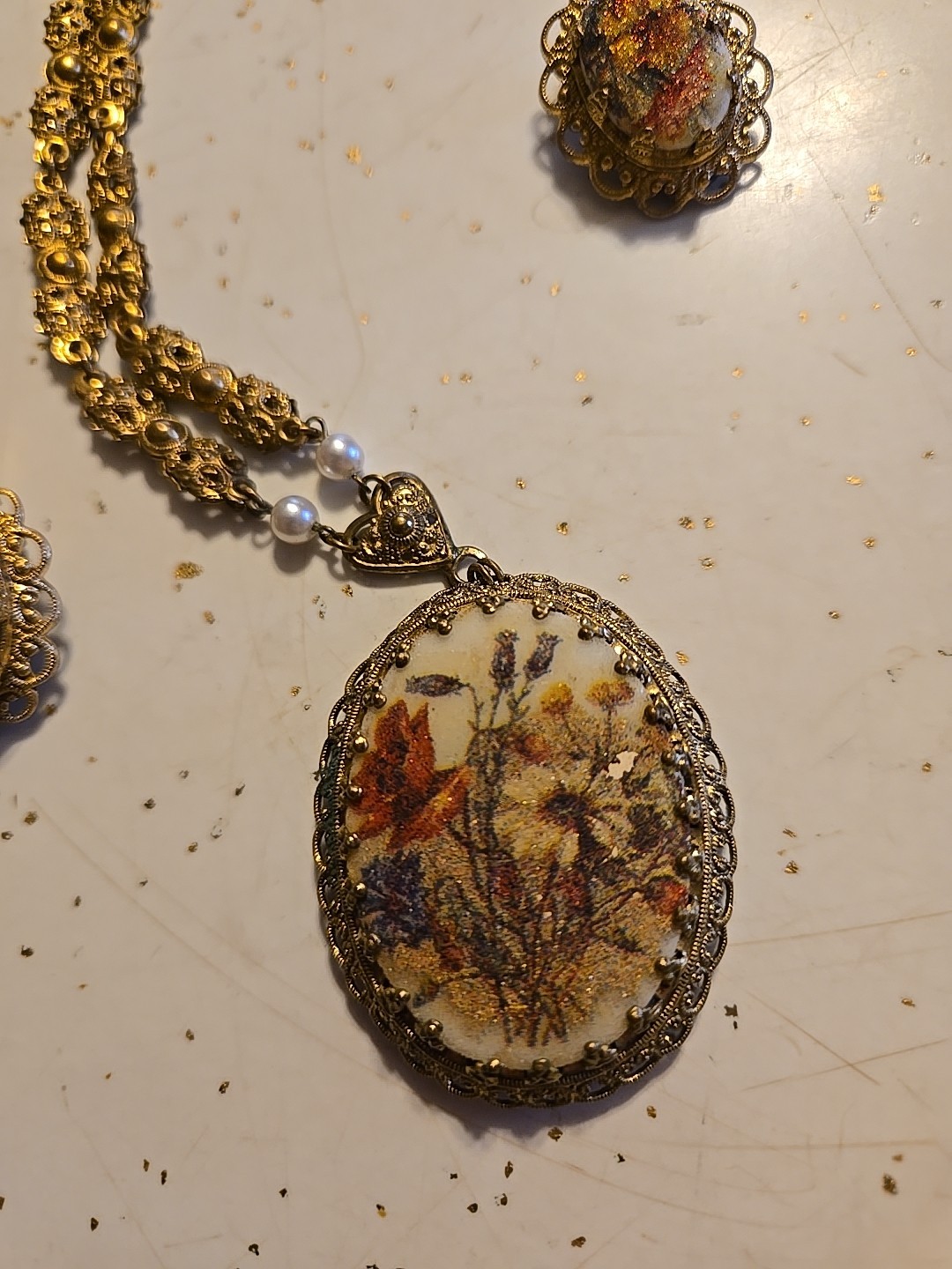 Vintage Western Germany Necklace Earrings SET Sugar Glass