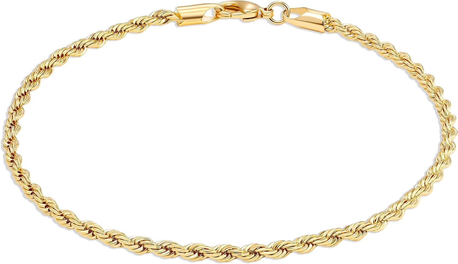 18K Gold Plated Braided Rope Anklet for Women, 2.7 MM Thick, 10 Inches Long – Ma