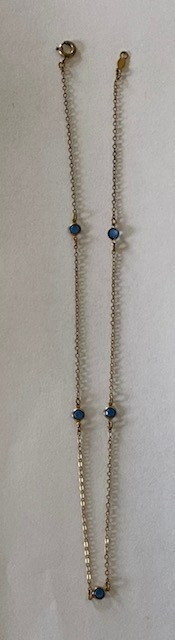 Vintage Stamped 12K Gold Filled Blue Glass Bead Necklace Delicate 15″ Chain