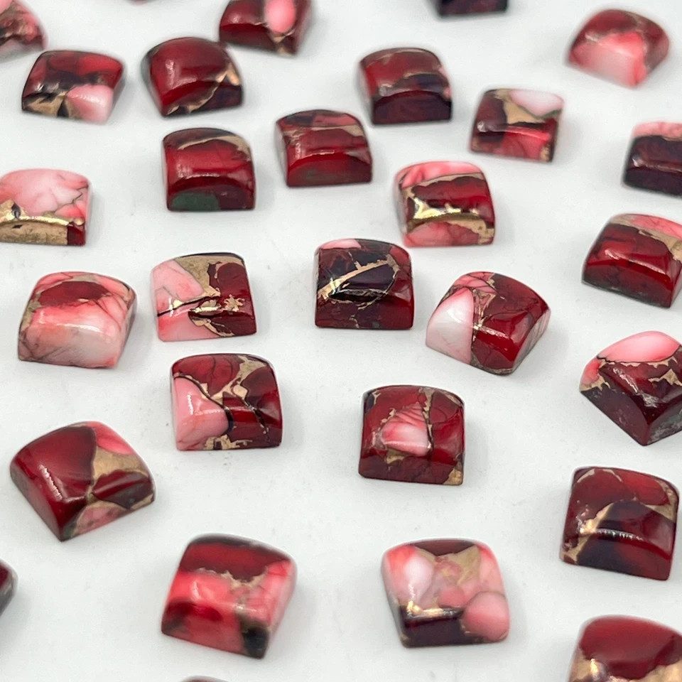 “Smooth”Red Rose Buffalo Copper Turquoise Square Shape Loose Gemstone