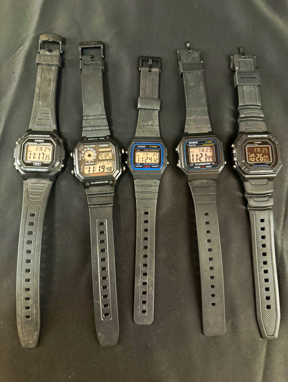 Casio Lot of 5 Unisex Digital Watches W-217H F-91W W-218H AE-1200WH F-108WH