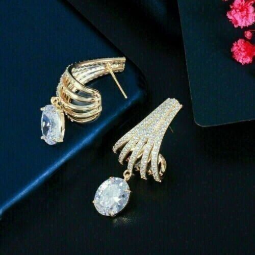 2Ct Oval Cut Lab Created Diamond Drop Dangle Earrings 14K Yellow Gold Plated