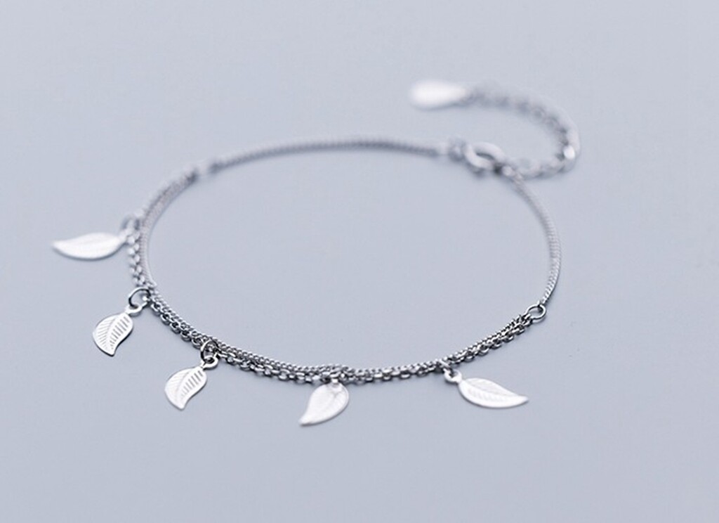 Fashion Women Girl 925 Sterling Silver Dangle Leaf Anklet Bracelet 8.5-9.7″