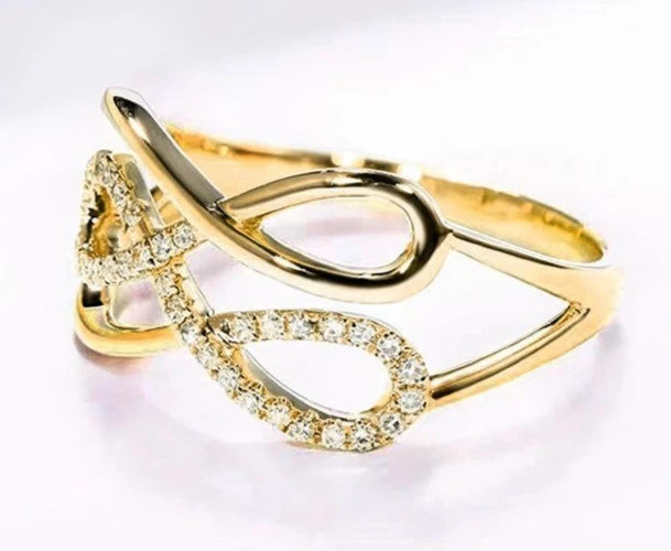 Round Cut 0.23TCW White Moissanite Infinity Promise Ring Pure 10K Yellow Gold FN