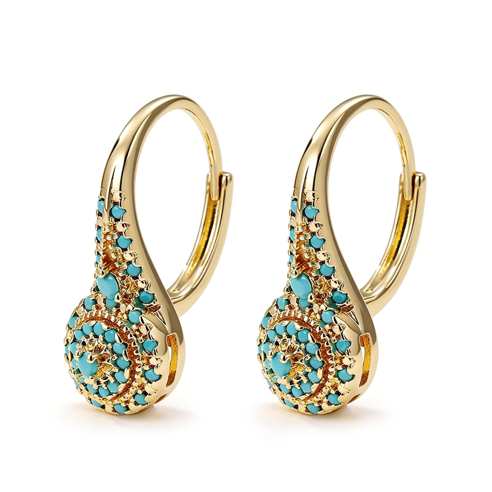 Turquoise Hoop Earrings for Women Gold Teardrop Pearl Dangle Earrings Vintage…