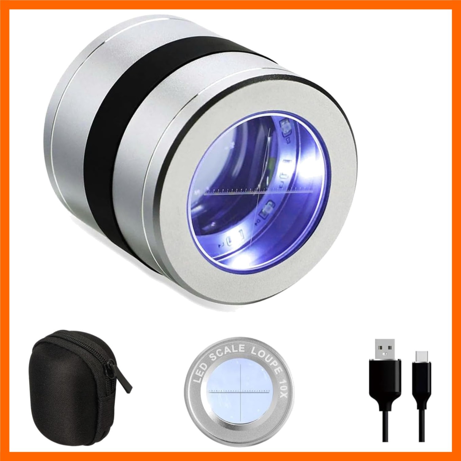 10X Jewelers Loupe Magnifier with LED/UV Lights and Scale, USB Rechargeable J…