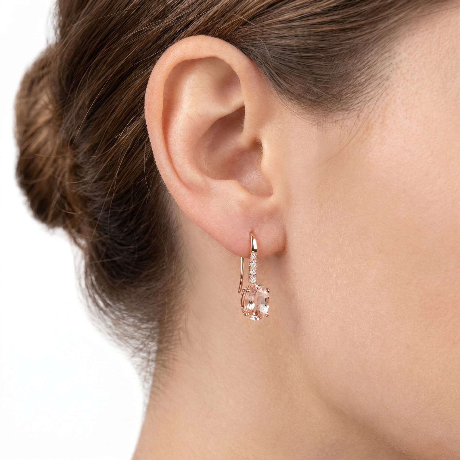 1 1/5Ct Morganite & Diamond Drop Earrings 14K Rose Gold 3/4″ Tall