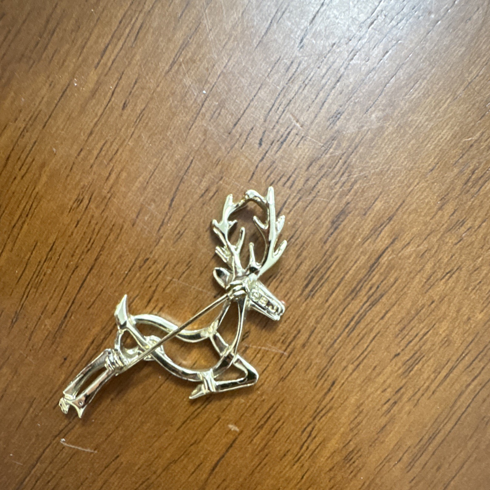 Gold Tone Reindeer Brooch Pin Metal, Black Antlers, Animals & Insects Theme
