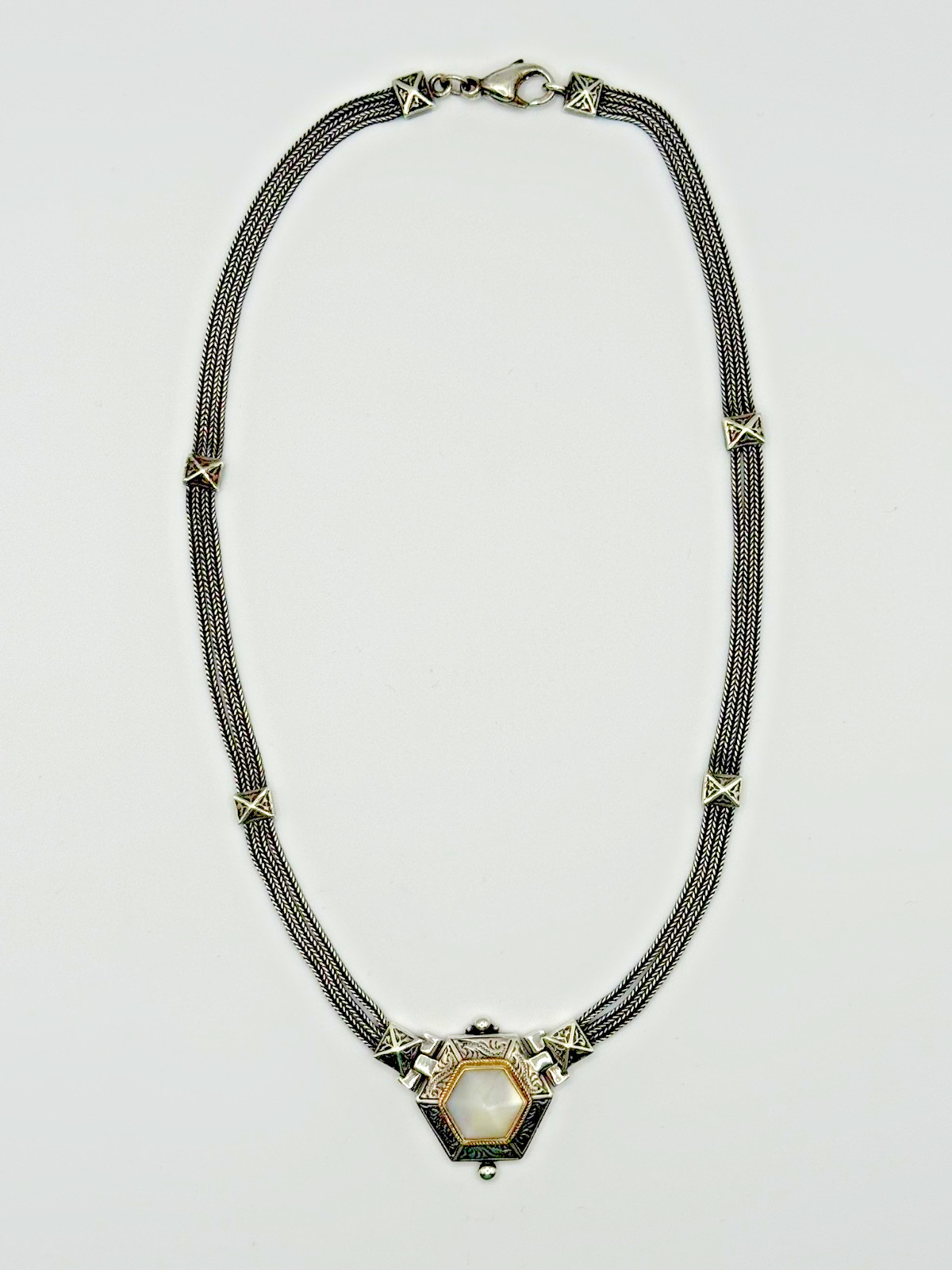 Savati Greek 925 & 22K Gold Byzantine Necklace, Mother of Pearl