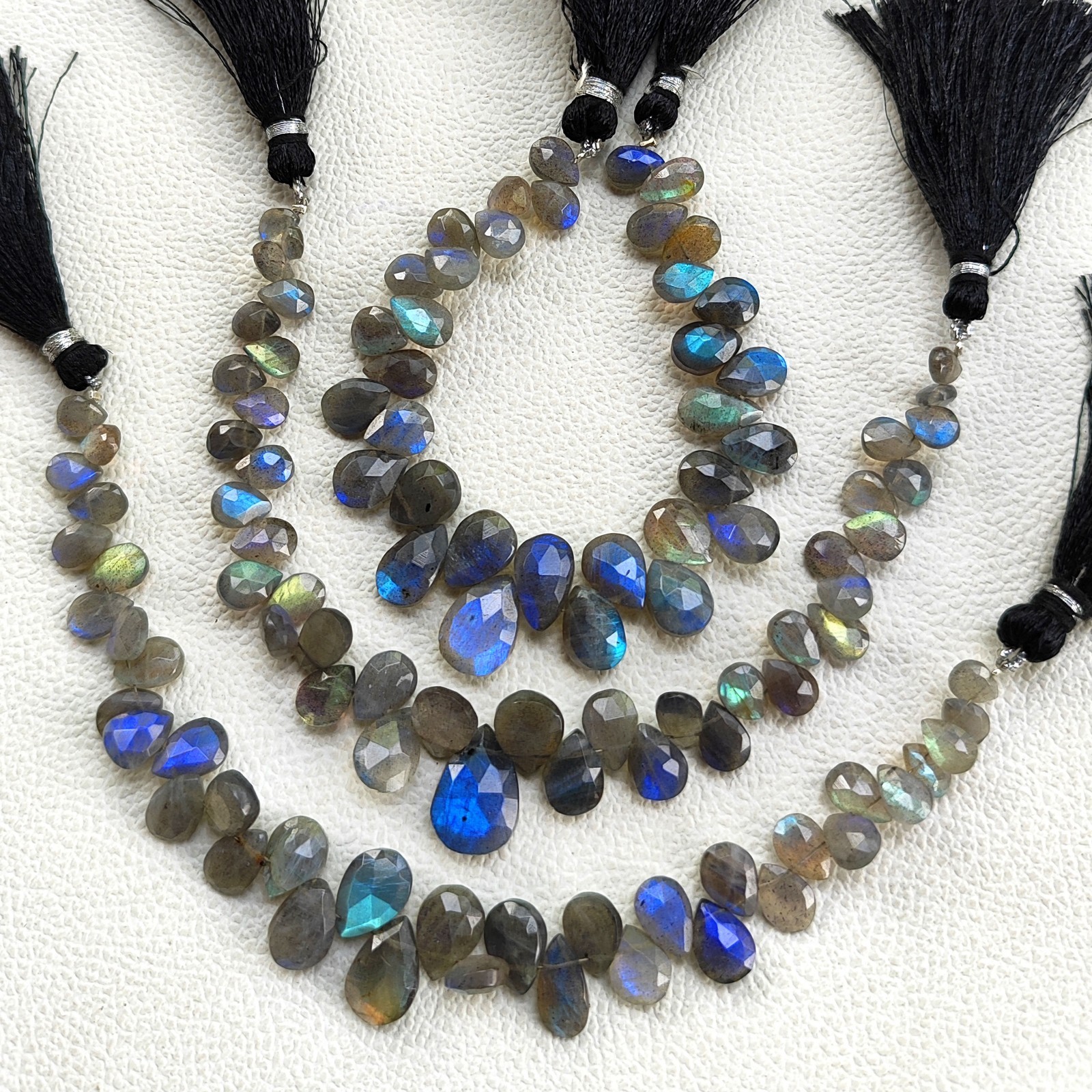 Rainbow Fire Labradorite 7″ Strand Pear Faceted Beads 8x6mm to 13x10mm Size