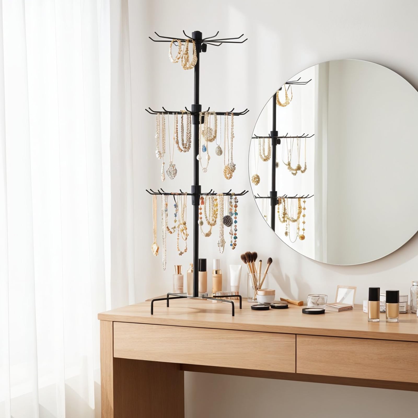 QFGasre 2 Pcs Rotating Jewelry Display Stand, Black Metal Display Rack with H…