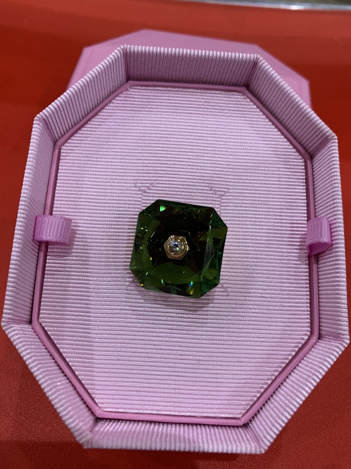 SWAROVSKI Numina Ring, Square cut, Green, Gold Tone Plated size 52 new+ bag💕❤️