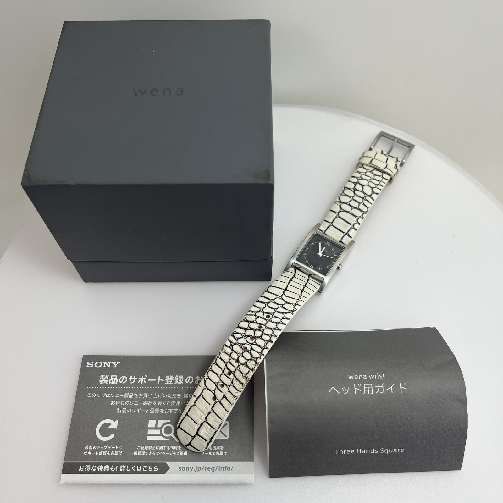 Sony Wena Hanae Mori Three Hand Square WH-T13/B Japan Leather Strap W/Box#B876