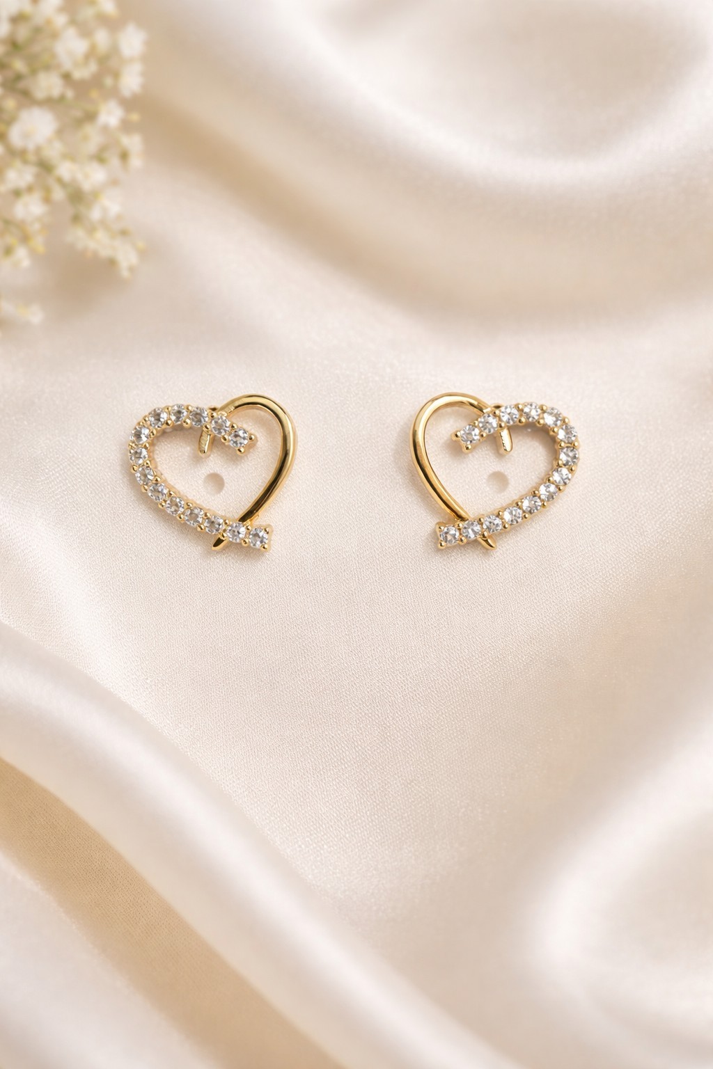 18K Gold Plated Heart Jewelry Set CZ Necklace 18″ And Stud Earrings Gift for Her