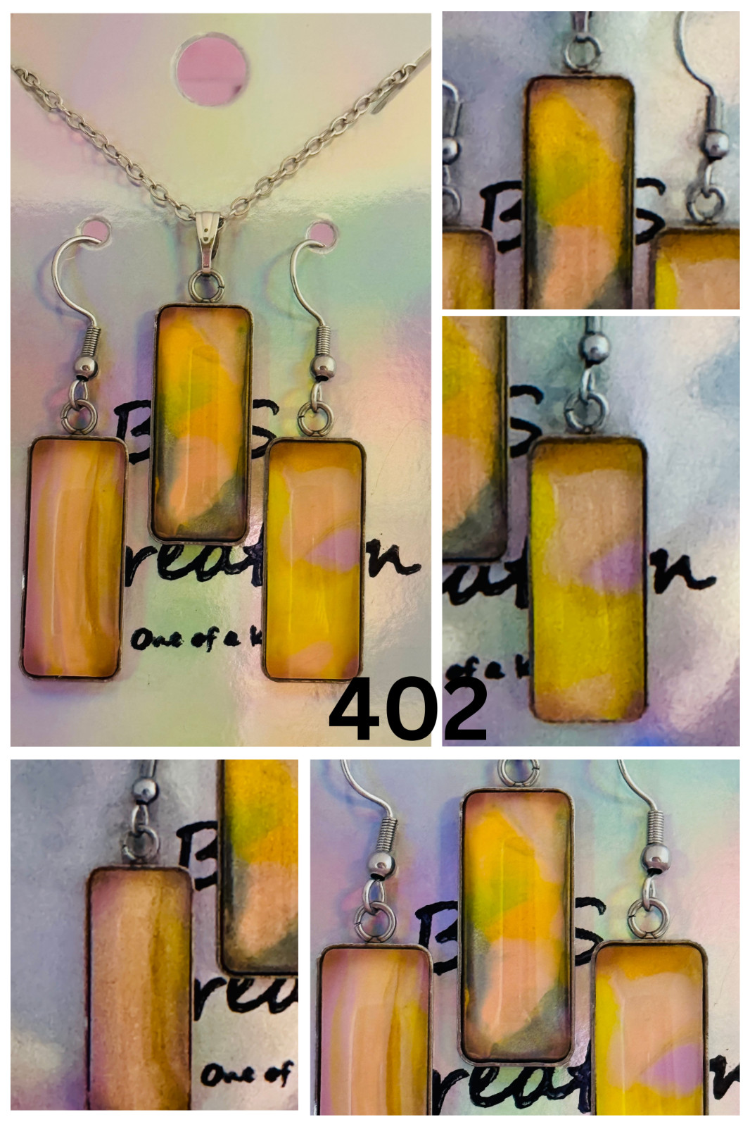 Rectangle Pendant & Earring Set One of a kind Hand-Painted by Ozark Artist-Me