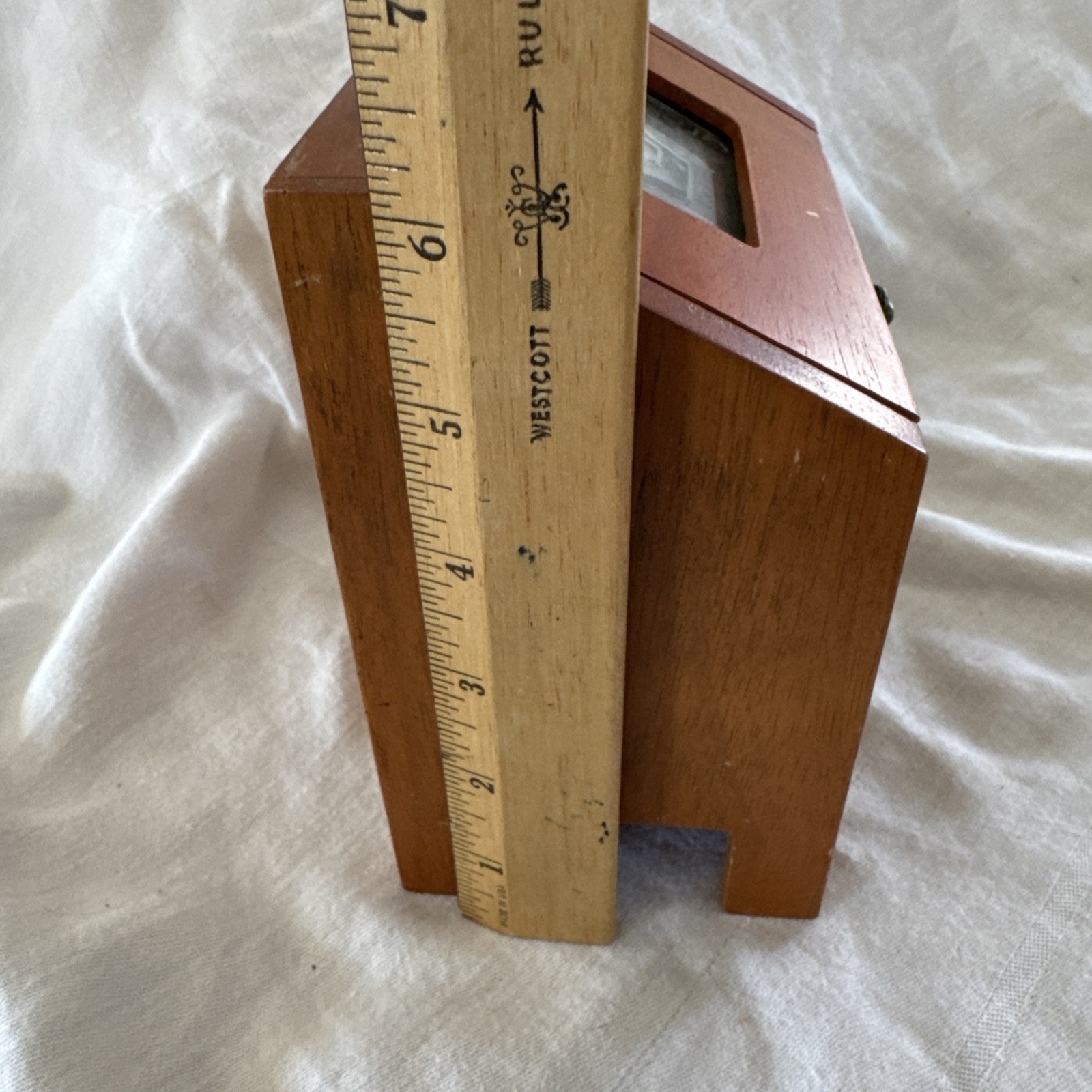 Small Wood Jewelry Box Tilting Mirror 3 Drawer Vanity Organizer Photo Holder 6”
