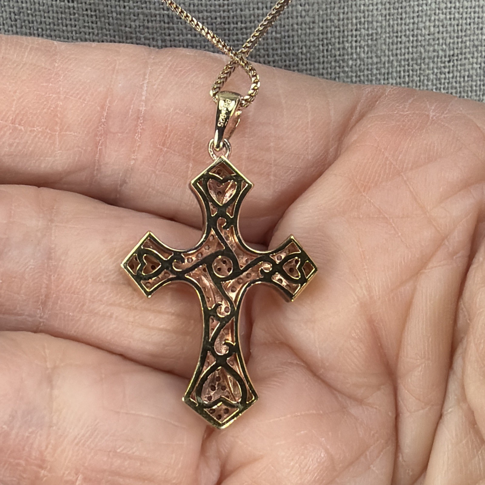 BBJ Sterling Silver Cross & Chain Rose gold CZ 925 BBJ Bangkok Ratnaraj Jewelers