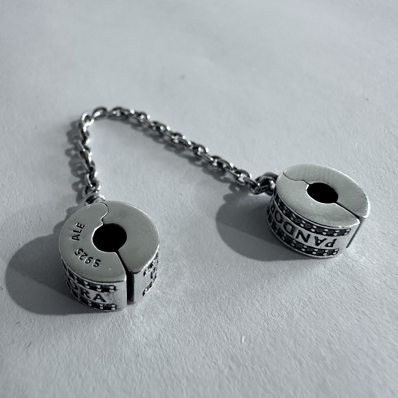 NEW Authentic PANDORA Logo Safety Chain Clip Charm 925Ale #792057CZ – 05