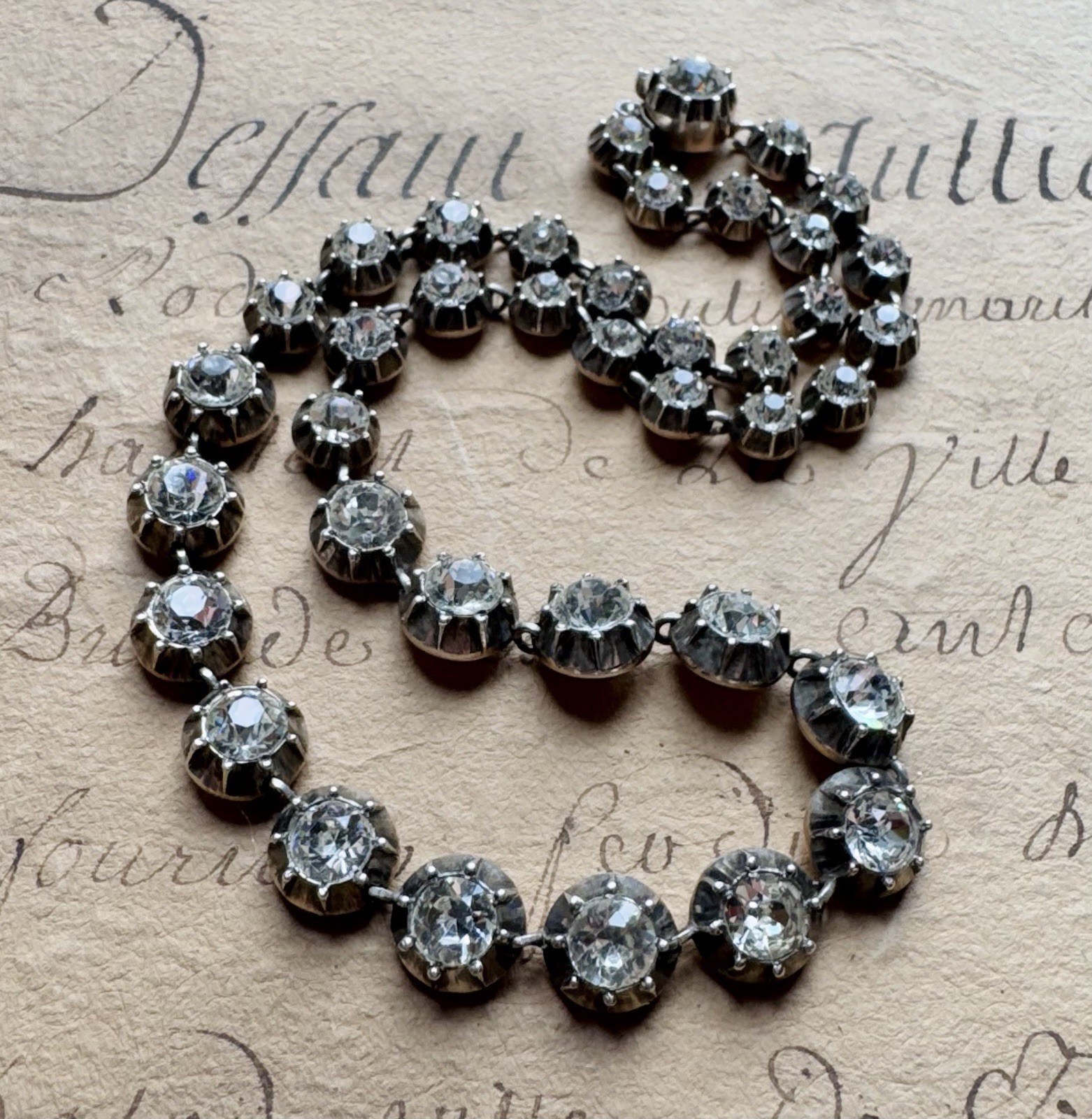Antique Georgian Silver Paste Rivière Collar Necklace 15” Estate Rare Pre 1837