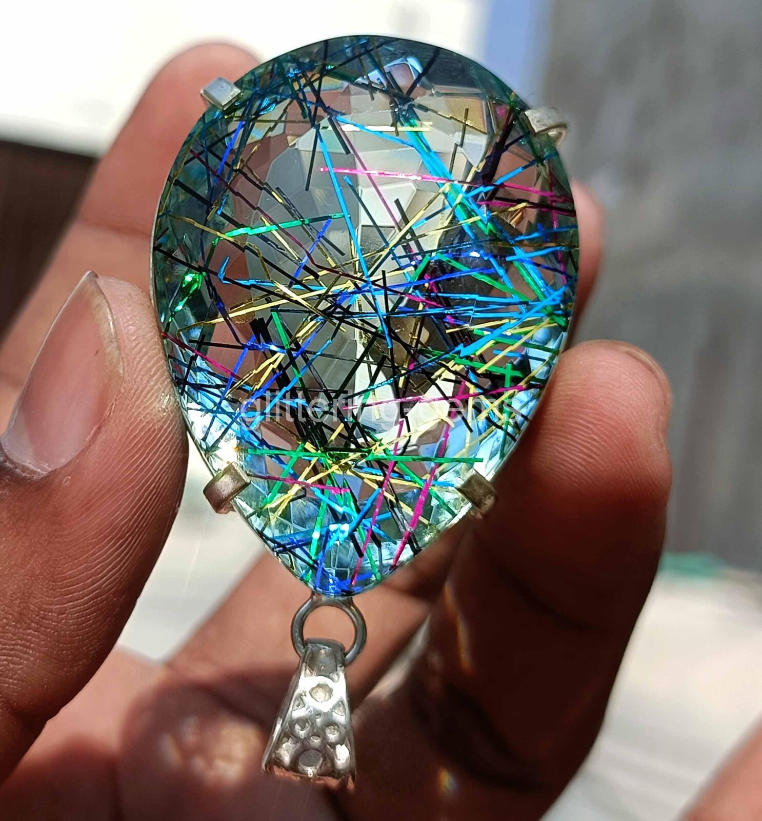 New In Box IGL 167.35 Rutilated Quartz Cut 925 Solid Silver Pendant Gemstone S