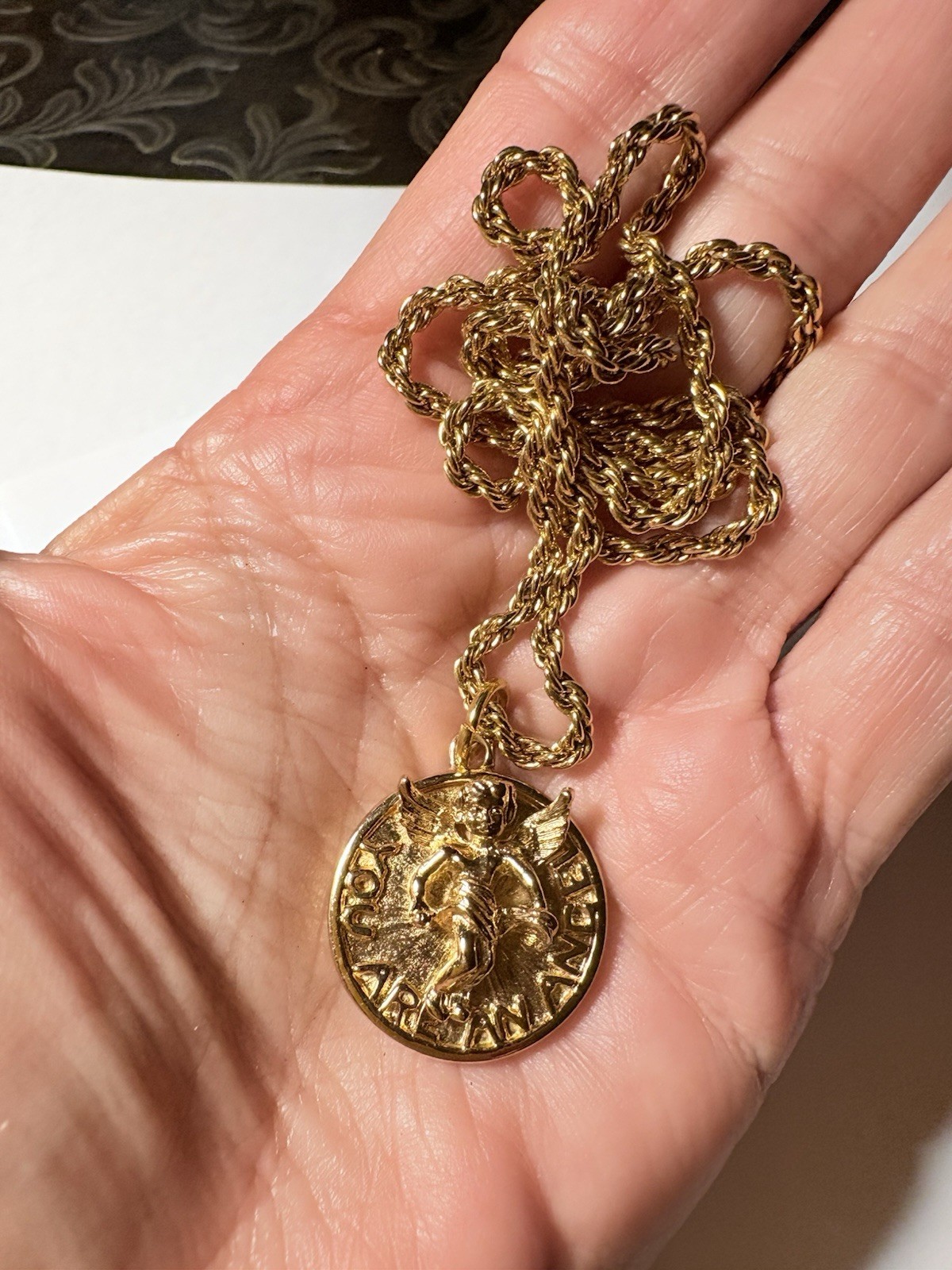 Gold Plated 3D Angel Marked 925 Italy Necklace “ You Are An Angel” Medallion