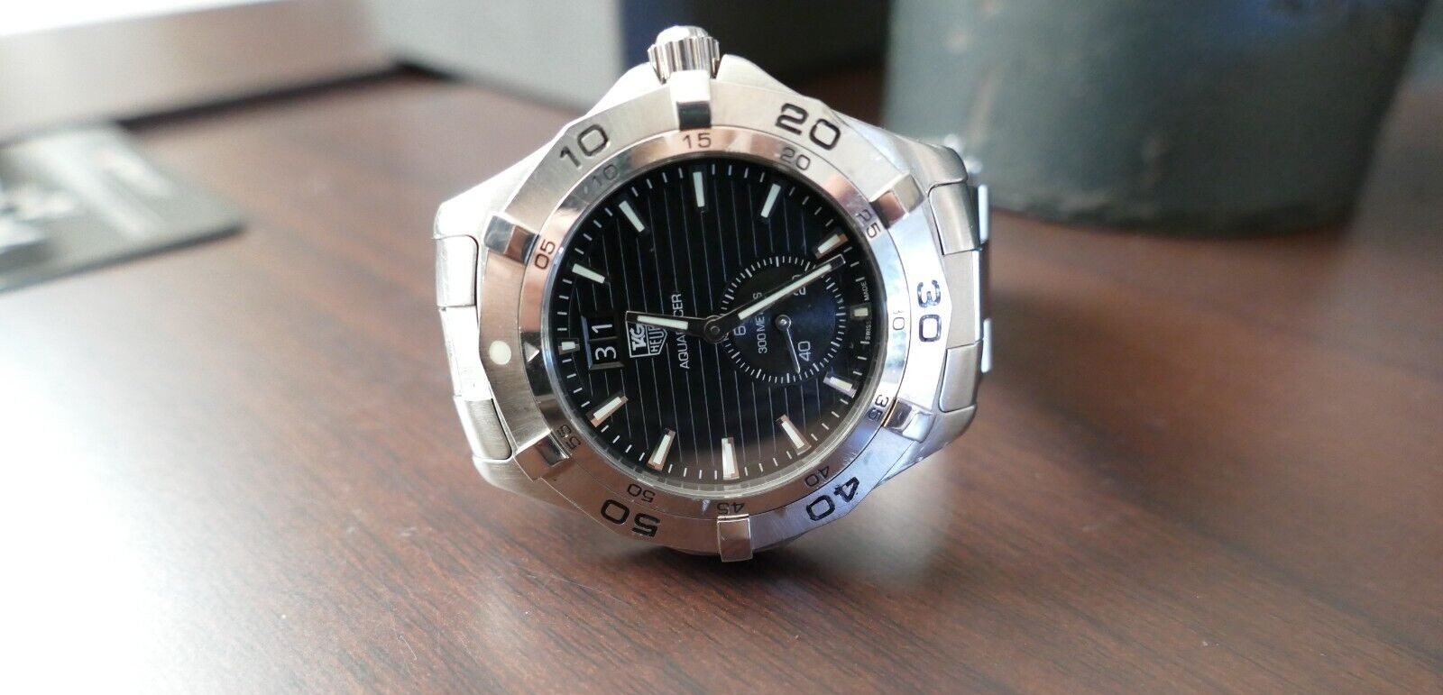 TAG Heuer men black Aquaracer swiss link monza autavia watch 300m WAF1014.BA0822