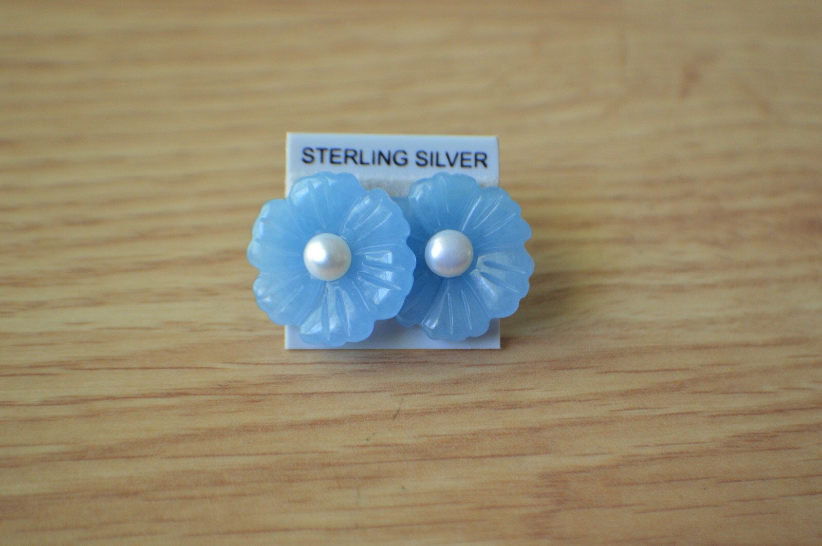 25.0ct Premium Blue Jade / Freshwater Pearl Earrings Fine Sterling Silver